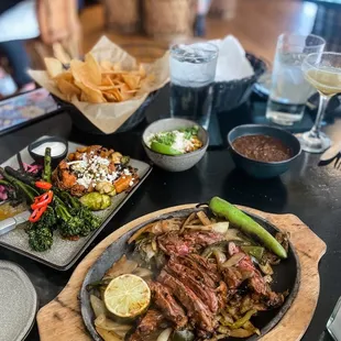 Beef Skirt Adobo fajitas, Mexican Street Corn, Ancho-Agave Brussels, &amp; Roasted Sweet Potatoes Broccolini with Pequin Butter