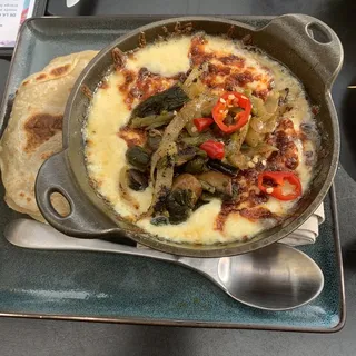 Queso Fundido with Mushrooms, Poblanos & Handmade Flour Tortillas