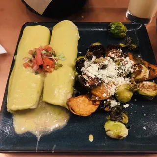 Ancho-Agave Brussels & Roasted Sweet Potatoes