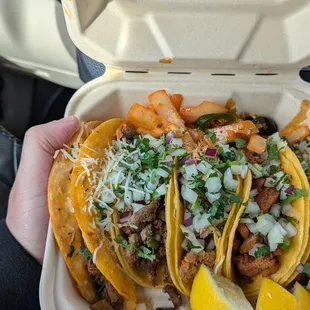 What I call the taco sampler  Pollo, Carne Asada, Carnitas, Abodaba, quesabirria
