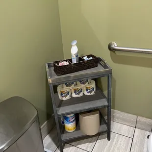 Bathroom amenities:  mints, feminine products, febreeze!