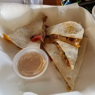 * Pulled pork quesadillas.