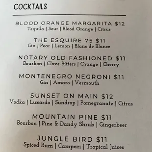 Cocktail list