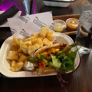 Veggie arepa with yuca fries