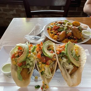 Fish tacos &amp; Vegetarian paella