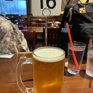 a glass of beer on a table