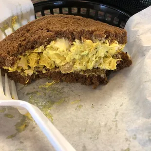 Curry chicken salad on pumpernickel. I got the 1/2 sandwich which for me was more than enough and very very generous $4.99.