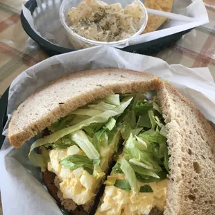 Tuna and egg on rye with a side of potato salad. YUM!!