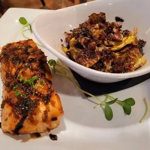 Bourbon Glazed Salmon with Brussels Sprouts (almost like candy)