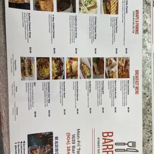 the menu for the restaurant