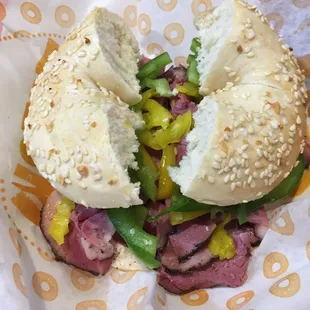 Pastrami bagel sandwich