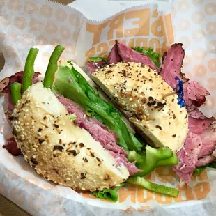 Pastrami on everything bagel! Delicious!!