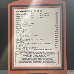sandwiches menu