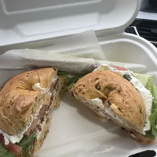 BLT on jalapeño cheddar with scallion cream cheese