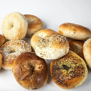 18 flavors of bagels, boiled and baked in small batches all day long.