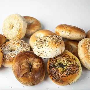 Bagels boiled and baked in small batches all day, every day.