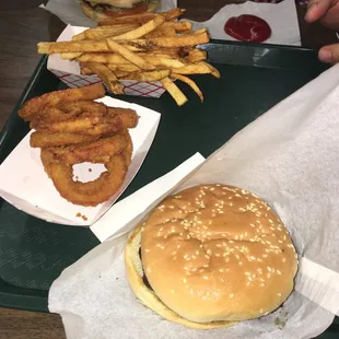 a burger and fries