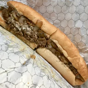 cheesesteak with American and fried onions