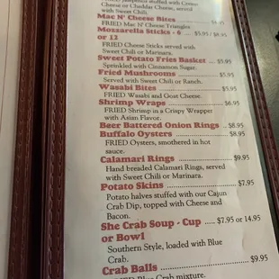 Barry's menu July 2021 - apps