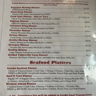 Barry's menu July 2021 - seafood