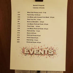 the menu for the event