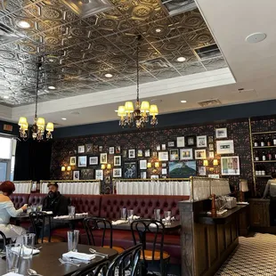 Interior restaurant. Beautiful pressed tin ceiling.