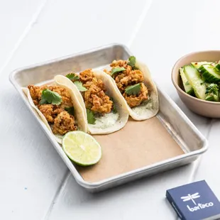 crispy oyster tacos --fried oysters w/ a remoulade sauce