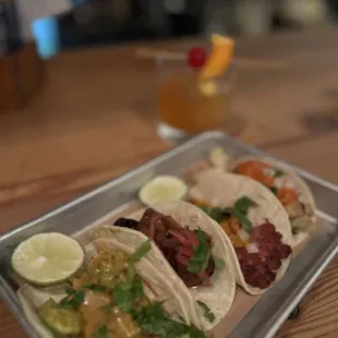 Mezcal old fashioned and tacos