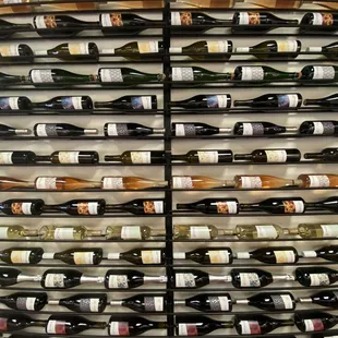 a wall of wine bottles