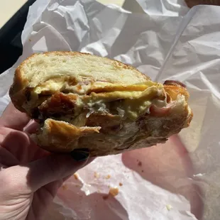 #25 ham, bacon, egg, cheese croissant sandwich