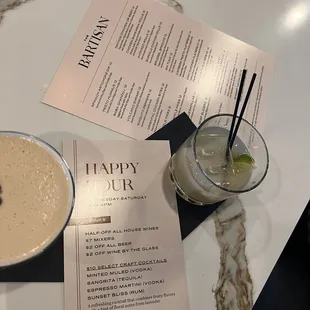 Menu and cocktails.