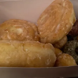 Bear claw, red velvet donut, Dozen Donut Holes, blueberry donut and the amazing Butter Roll Donuts