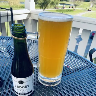 Tall beer  and champagne