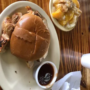 Chicken Breast Sandwich and Peach Cobbler!