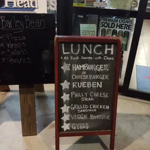 a chalkboard sign for lunch