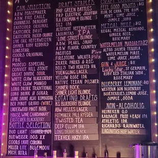 Drinks menu, September 2022.
