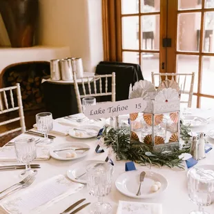 Our simple table wreaths.