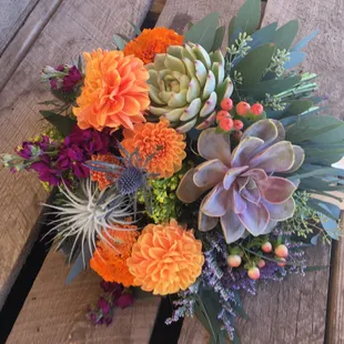 What a textured wedding bouquet we were asked to crest for a Canyon Road gallery wedding here in Santa Fe
