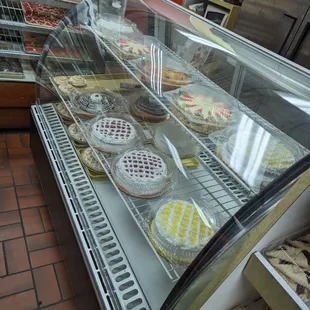 a display case full of pastries