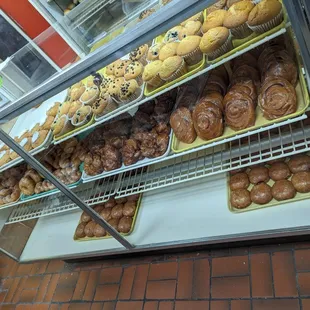 a variety of pastries on display