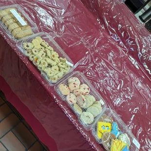 a table covered in plastic