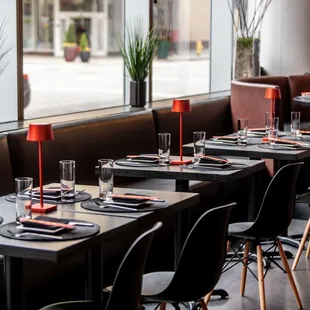 a long table set with place settings