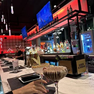 Caramel apple sake tini and peppermint espresso martini