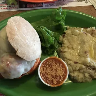 Meatball volcano &amp; smashed potatoes