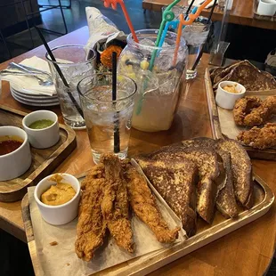 a variety of food items on a table