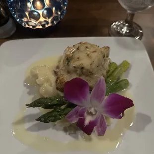 Snapper with potatoes. To pretty to eat, but I ate it all and cleaned my plate.