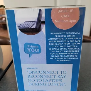 Laptops are banned between 11:30am and 2:00pm.