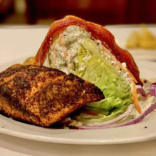 "The wedge salade" add blackened salmon. Sensational. Winners Circle :)...