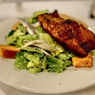 Authentic Cesar Salad w/ $3 "OPTION" to add Anchovies. Moi also added "Blackened Salmon" to moi entree. Winners Circle :)...