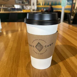 a coffee cup on a table
